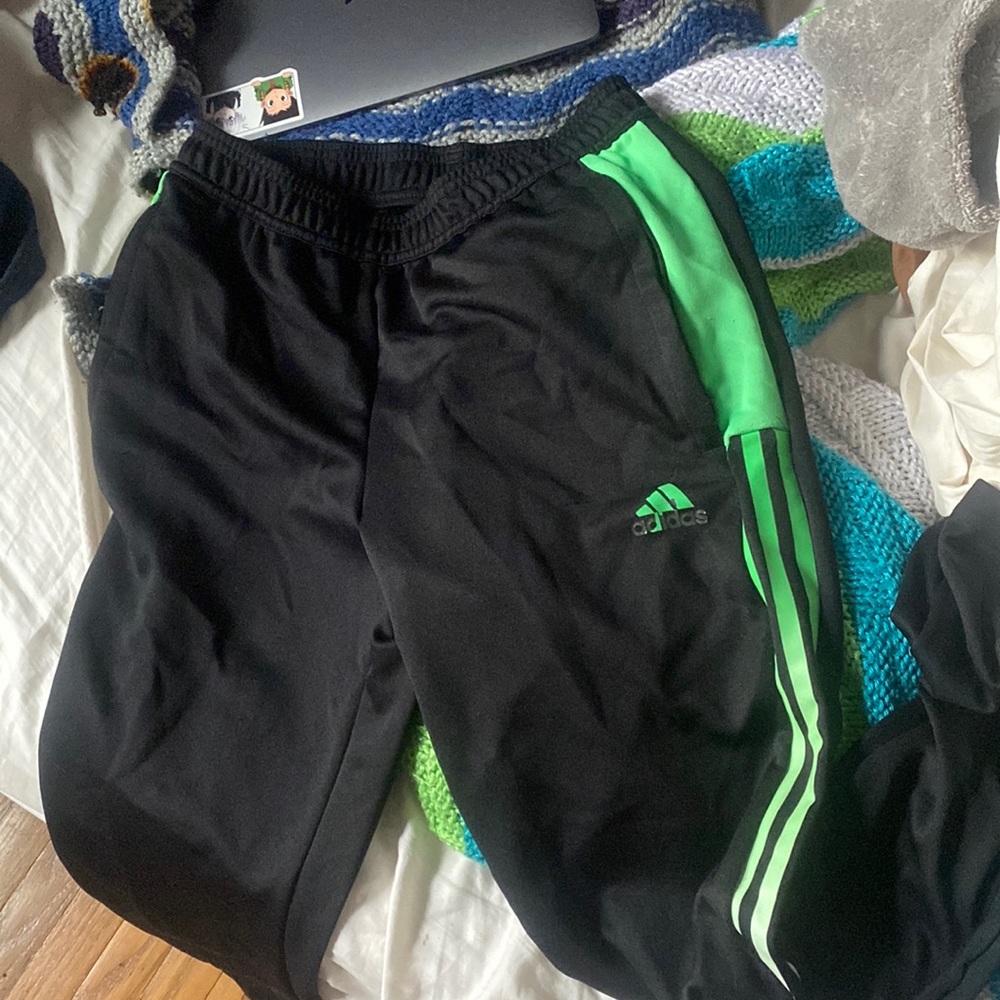 Green striped adidas pants